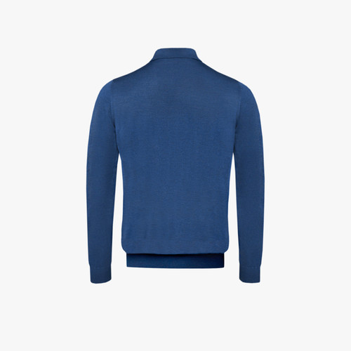 Deep-sea blue polo shirt, "Vanisé Express" jacquard weave, crocodile detail