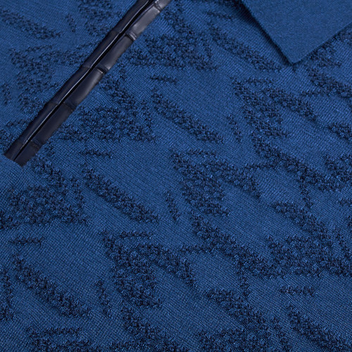 Deep-sea blue polo shirt, "Vanisé Express" jacquard weave, crocodile detail