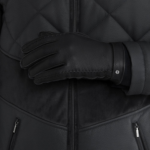 Gants en cuir surpiqué noir