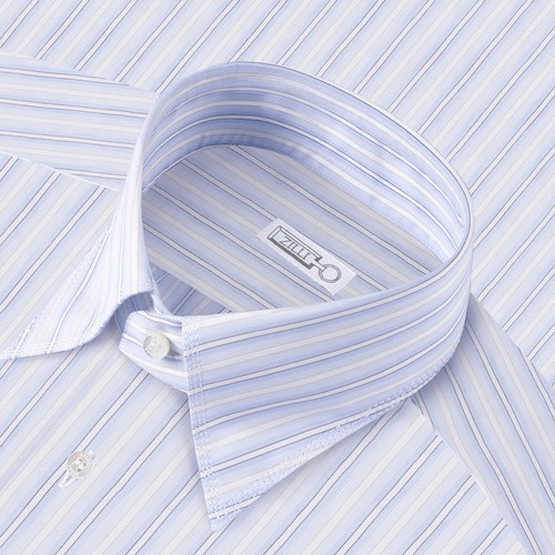 Chemise business à rayures bleu ciel et blanc, triple surpiqûre