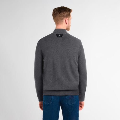 Smoke-grey zipped cardigan, sailor-knot jacquard weave