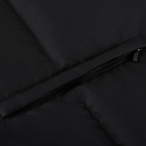 Black long padded coat, high collar