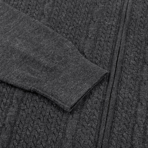 Charcoal grey zipped cardigan, "Braid Stitch" jacquard weave