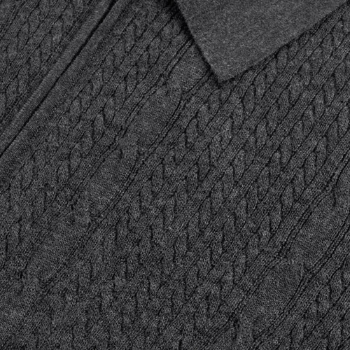 Charcoal grey zipped cardigan, "Braid Stitch" jacquard weave