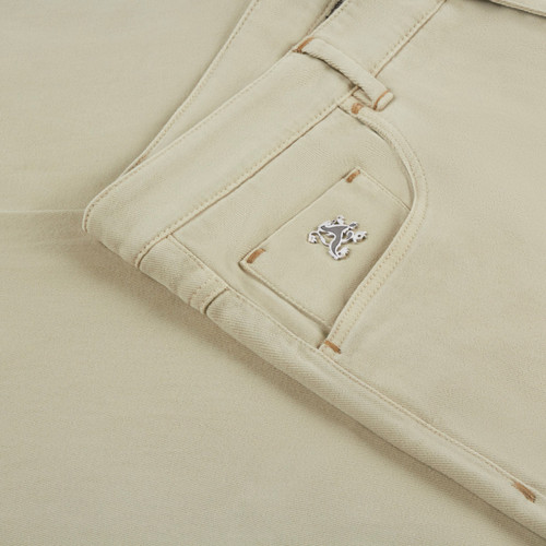 Beige jeans, ivory "Art Express knot" embroidery