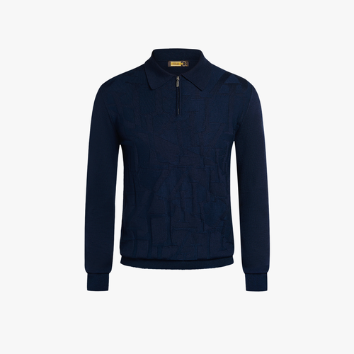 Blue and navy polo shirt, "Jaipur Reflection" jacquard weave Blue and navy polo shirt, "Jaipur Reflection" jacquard weave
