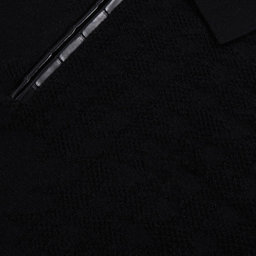 Black polo shirt, houndstooth jacquard weave, crocodile detail