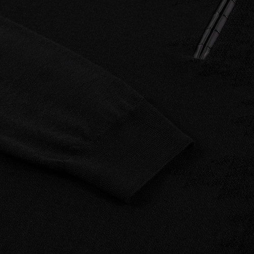 Black polo shirt, houndstooth jacquard weave, crocodile detail