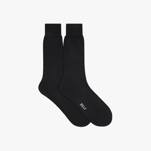 Black ribbed mid-calf socks in cotton