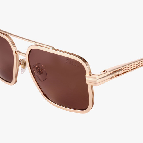 Gold and black "Omar" sunglasses, peach lenses