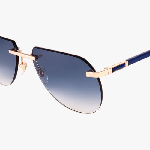 Gold and blue NYRION sunglasses, blue lenses