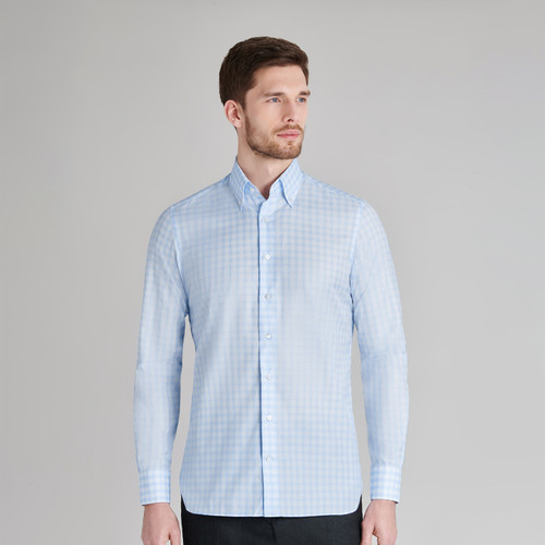 Sky-blue and white checkered shirt