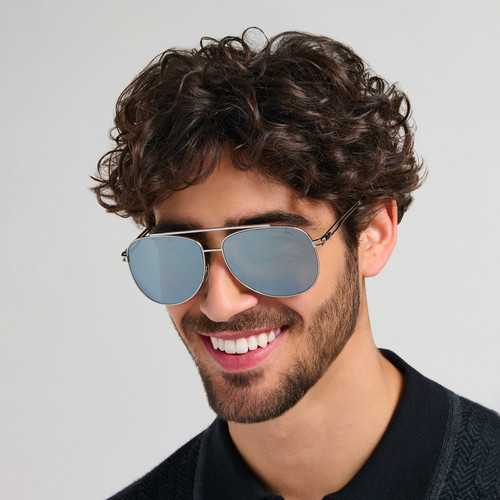 Silver and black OPHELIO sunglasses, silver mirror lenses