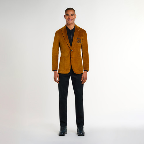 Blazer ocre en velours cotelé, broderie « Griffon »