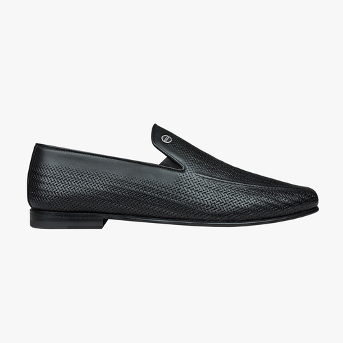 Black loafers in soft embossed calfskin with braided leather effect