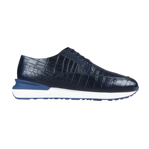 Navy run sneakers in patent crocodile