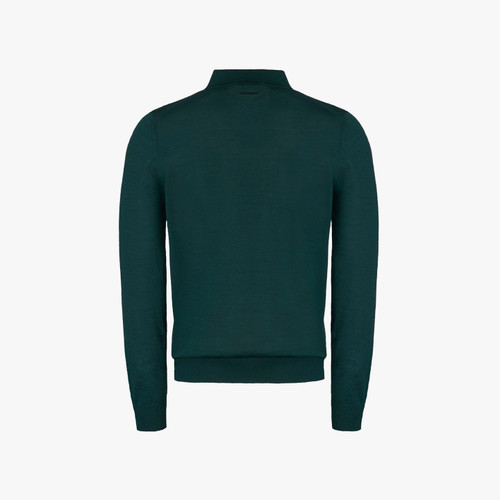 Polo zippé vert pin, tissage jacquard « Micro Lozenges »