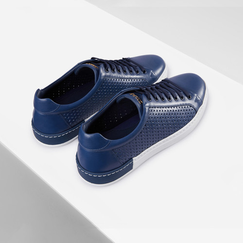 Sneakers bleu royal en veau et veau perforé