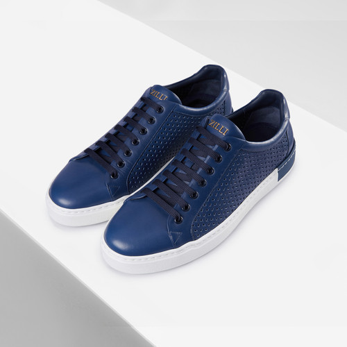 Sneakers bleu royal en veau et veau perforé