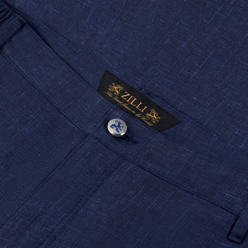 Navy linen bermuda shorts, slim fit