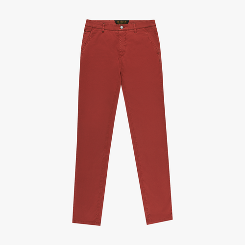 Pantalon en coton rouge, surpiqûres rouges