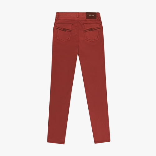 Red cotton trousers, red stitching