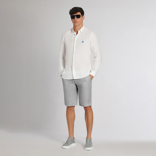 Bermuda en lin gris perle, coupe ajustée