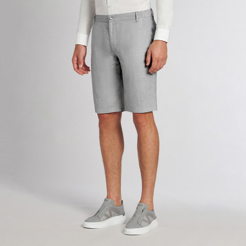 Pearl grey linen bermuda shorts, slim fit