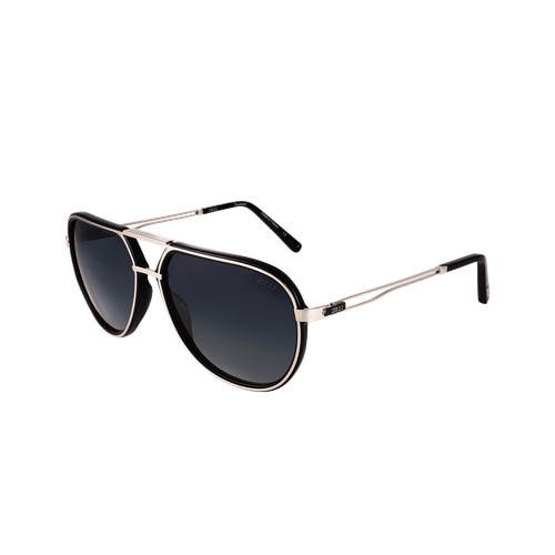 Silver and black "Owen" sunglasses, grey lenses