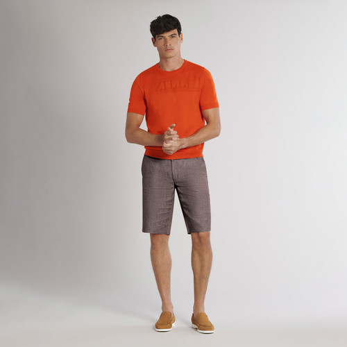 Taupe linen bermuda shorts, slim fit Taupe linen bermuda shorts, slim fit