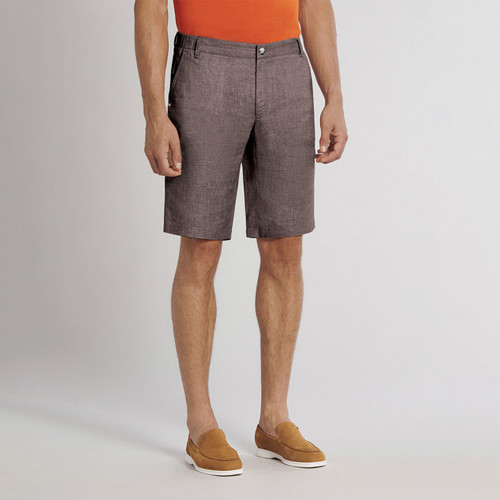 Taupe linen bermuda shorts, slim fit Taupe linen bermuda shorts, slim fit