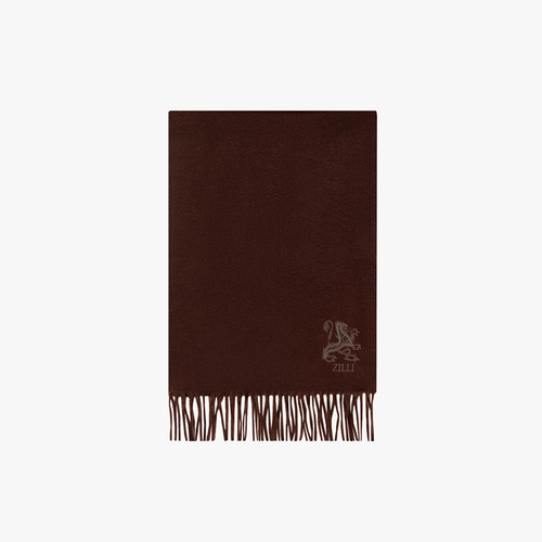 Chocolate fringed scarf, "Griffon" embroidery