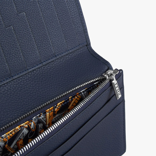 Navy grained calfskin International wallet with zipped inner section