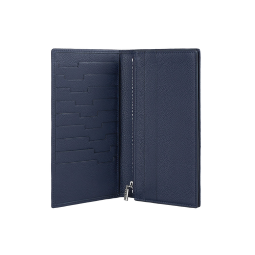Navy grained calfskin International wallet with zipped inner section