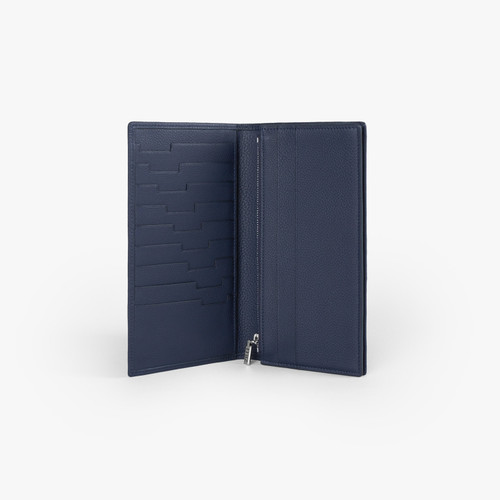 Navy grained calfskin International wallet with zipped inner section