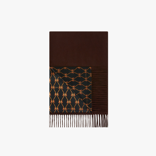 Brown and black Oniro fringed scarf, "Griffon Losanges" pattern