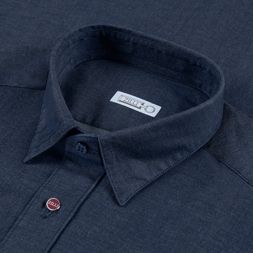 Chemise denim bleu ardoise, broderie « Micro Griffon » rouge