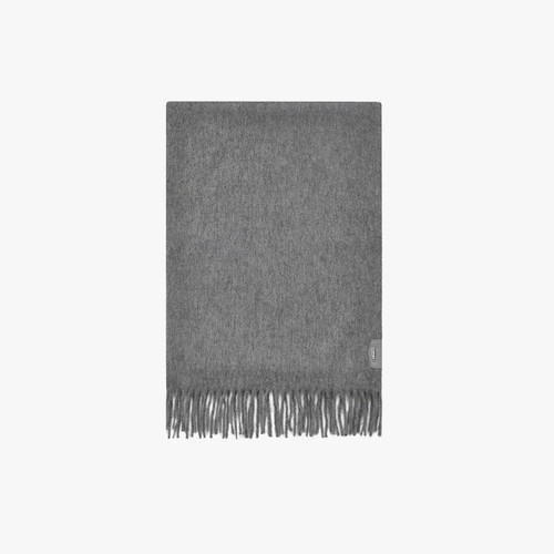 Pearl grey and chalk Oniro fringed scarf, "Griffon Mirror" pattern