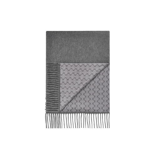 Pearl grey and chalk Oniro fringed scarf, "Griffon Mirror" pattern