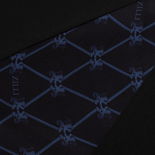 Black and navy Oniro fringed scarf, "Griffon Losanges" pattern