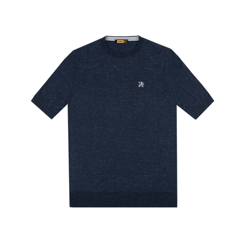 Navy crew neck sweater, light grey "Micro Griffon" embroidery