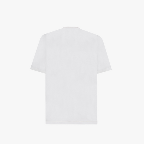 Round-neck white T-shirt with "Micro extravegas" leather embroidery