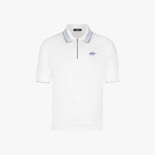 White and blue zipped polo shirt, with "ZILLI Signature" embroidery