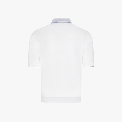 White and blue zipped polo shirt, with "ZILLI Signature" embroidery