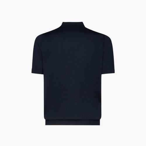 Navy blue zipped polo shirt, "Zig Zag" jacquard weave