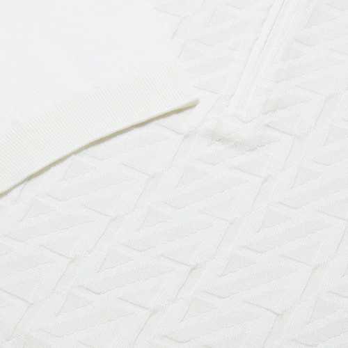 White zipped polo shirt, "Zig Zag" jacquard weave White zipped polo shirt, "Zig Zag" jacquard weave
