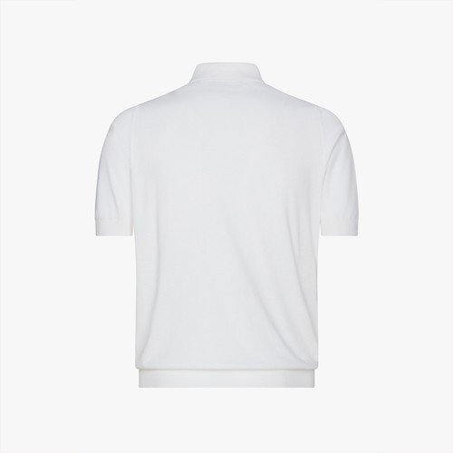 Polo zippé blanc, tissage jacquard "Zig Zag"