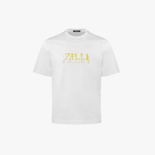 T-shirt blanc, broderie "ZILLI Treble" grise et jaune T-shirt blanc, broderie "ZILLI Treble" grise et jaune