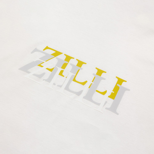 T-shirt blanc, broderie "ZILLI Treble" grise et jaune T-shirt blanc, broderie "ZILLI Treble" grise et jaune