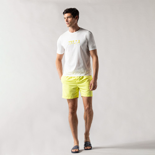 T-shirt blanc, broderie "ZILLI Treble" grise et jaune